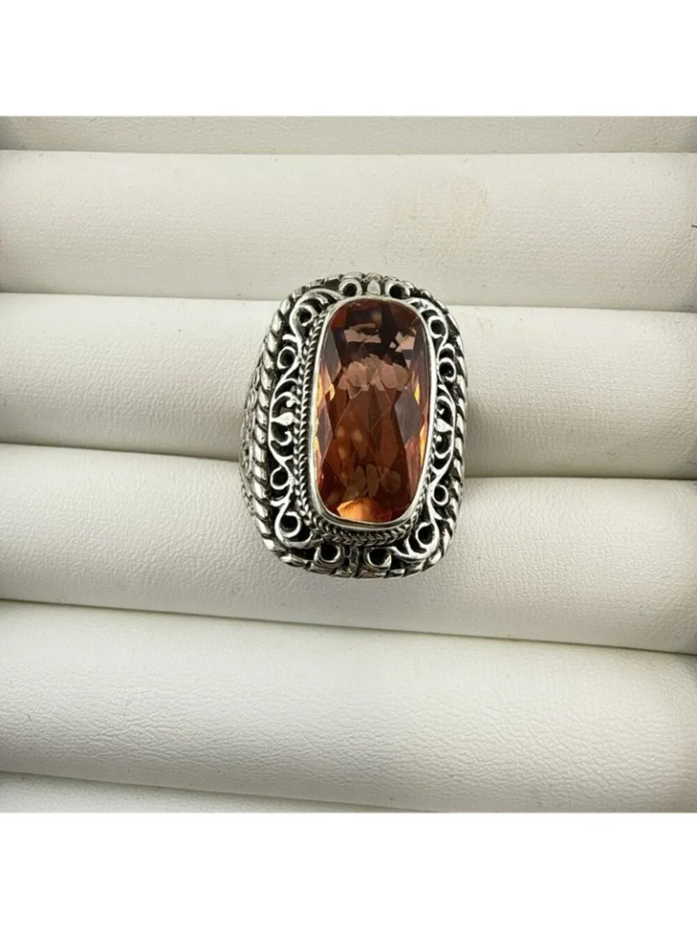Sarda Sterling Silver Ring Melon Quartz Pebbled Sz 9 JTV Caviar Bali 925